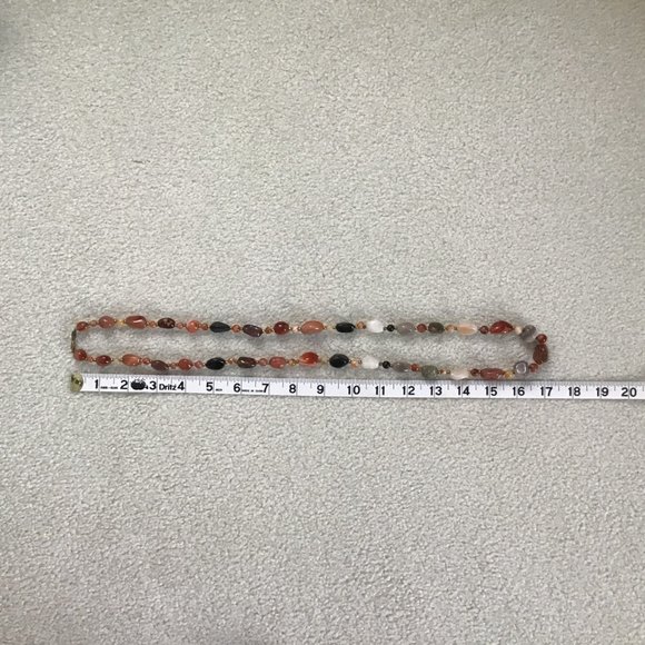 Vintage Polished Gemstone Beaded Necklace 34" Long Weighty Earth Tones - Picture 14 of 16